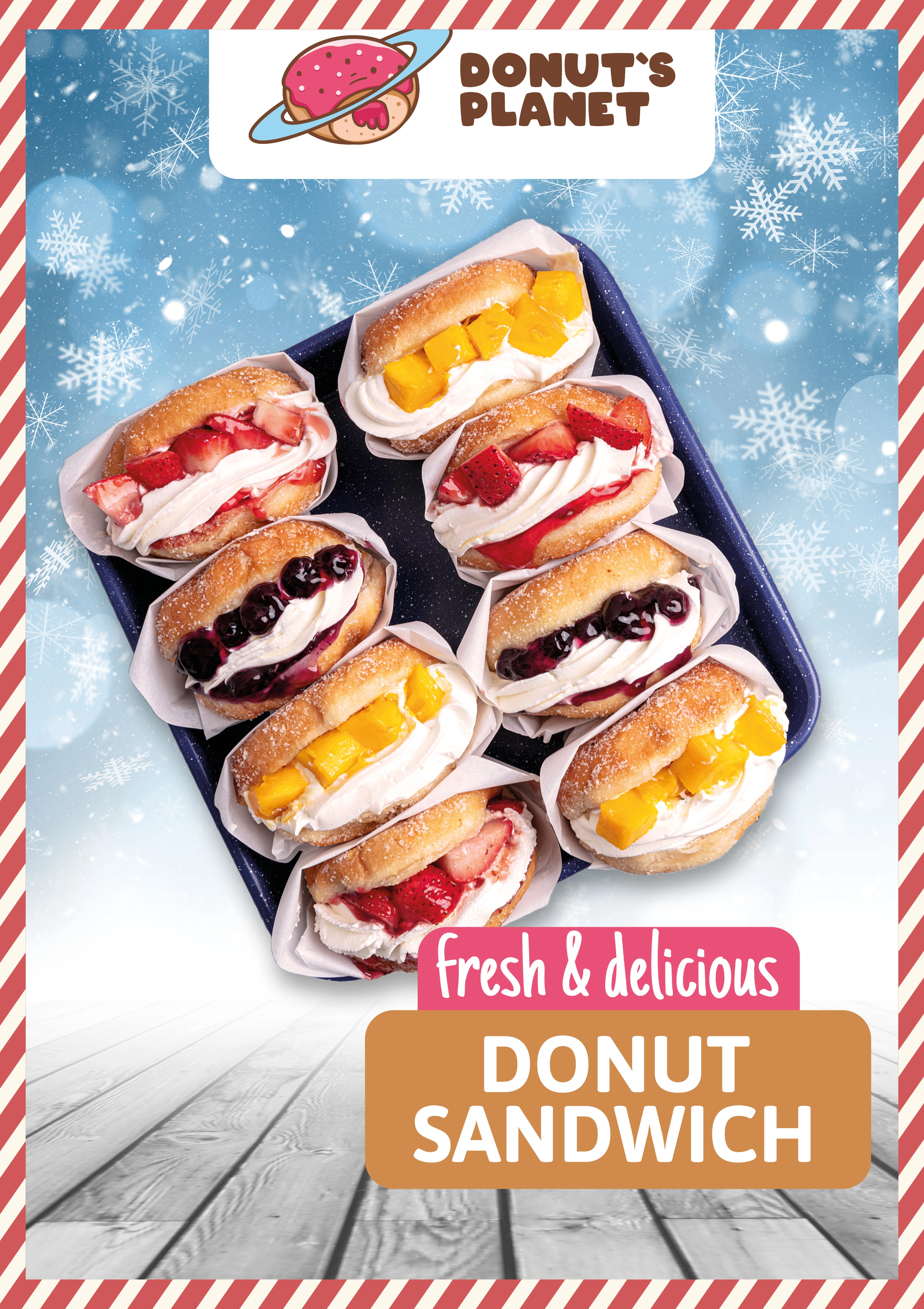 Świąteczny plakat z pączkami Donuts