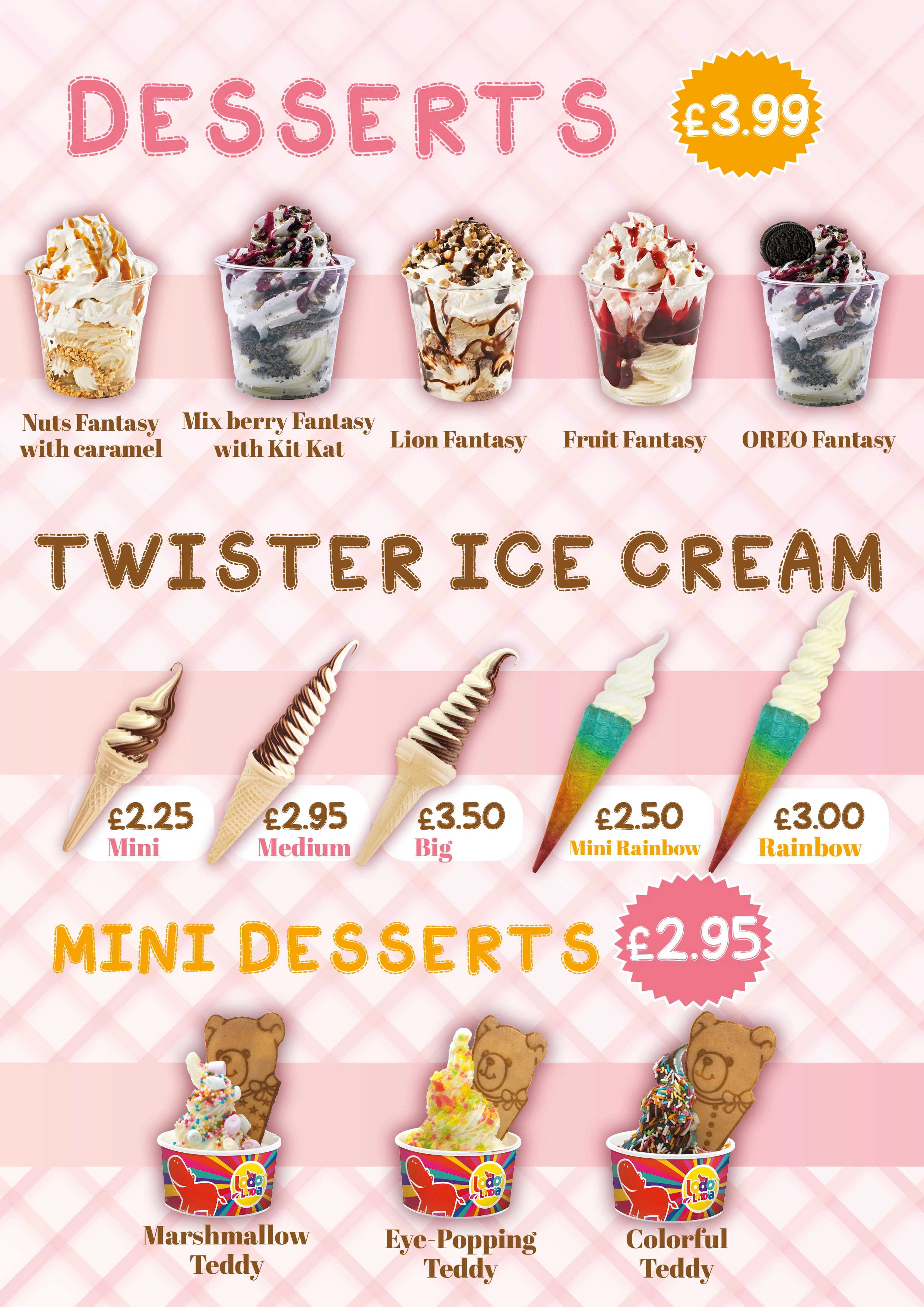 Menu lodów Ice and Roll A4