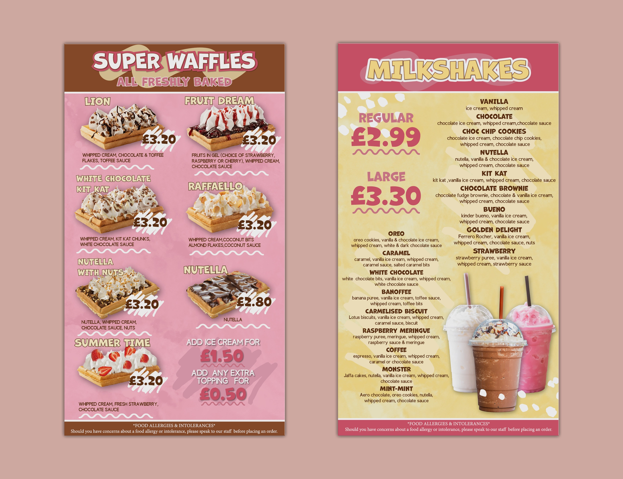 Cennik gofrów i milkshake’ów Ice and Roll