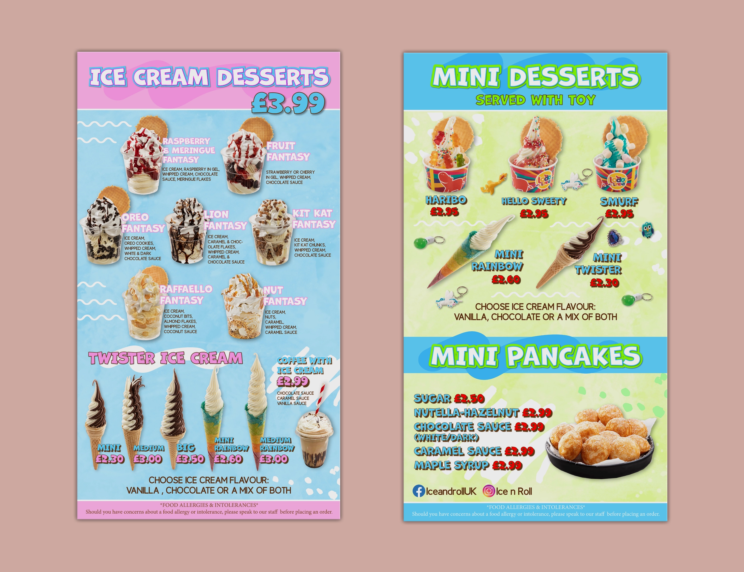 Cennik deserów i naleśników Ice and Roll