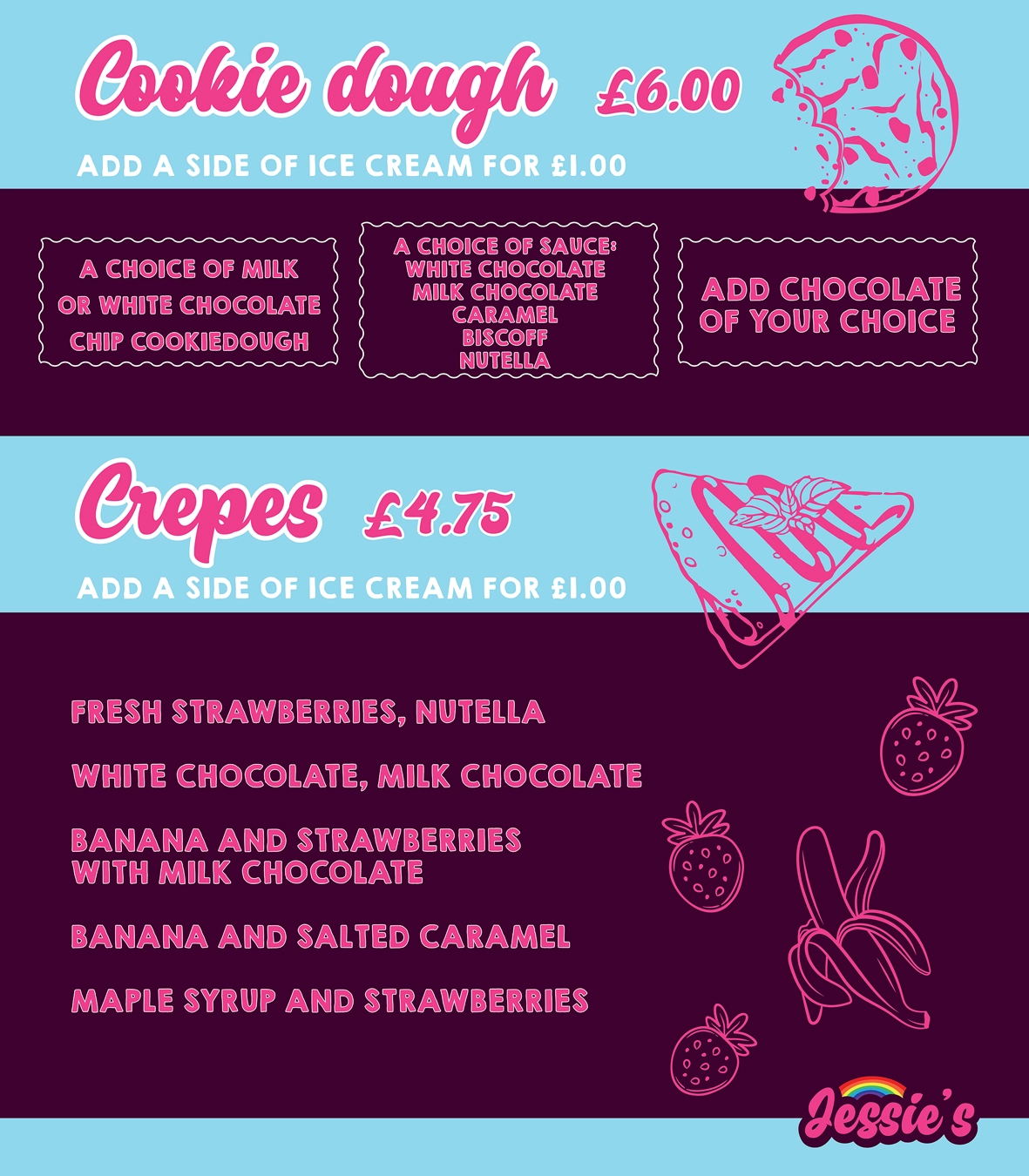 Menu cookie dough i crepes Jessie’s
