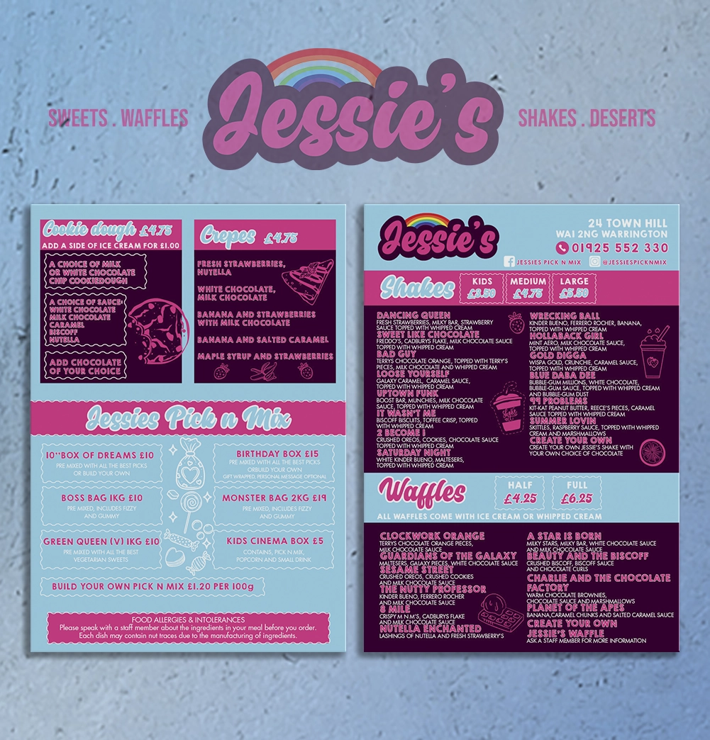 Flyer i menu Jessie’s