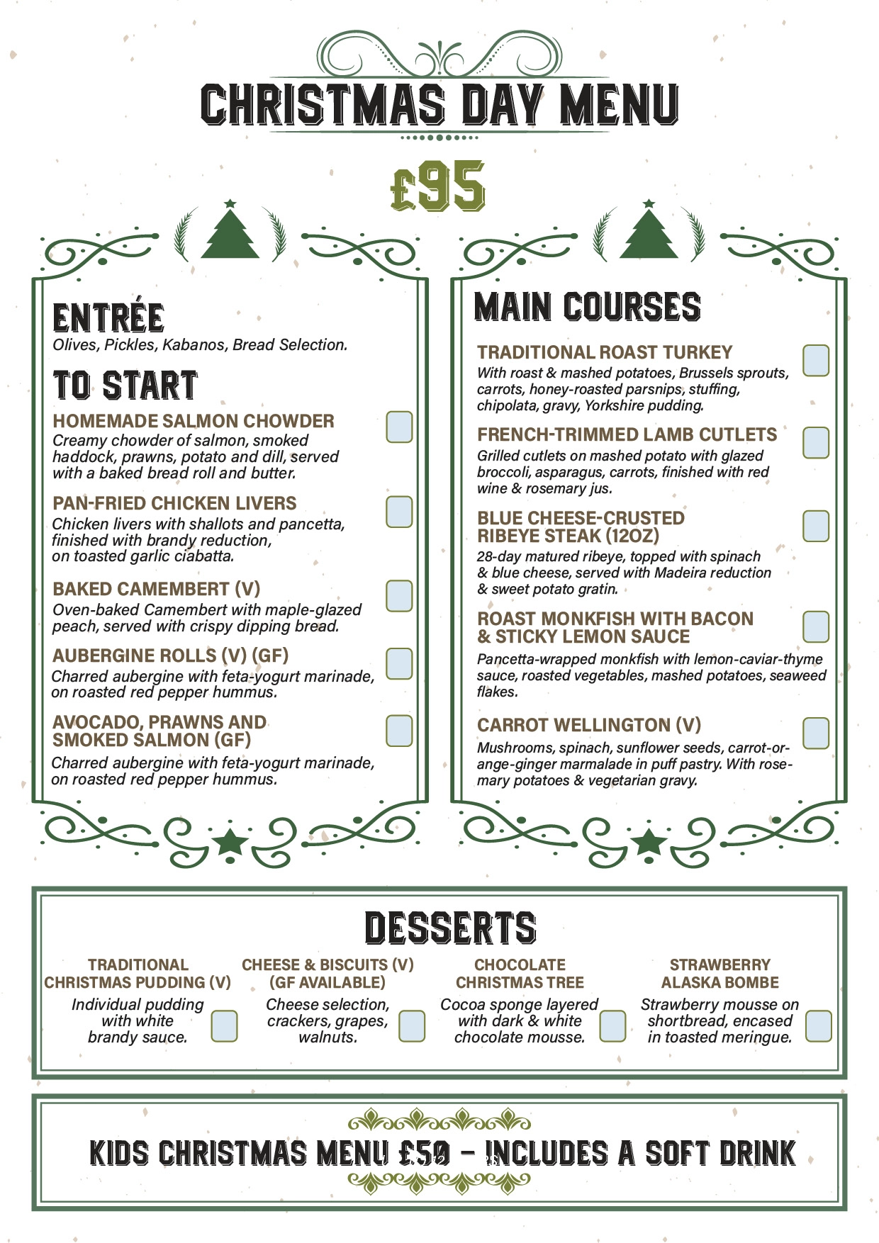 Christmas Day Menu 2025 Martys
