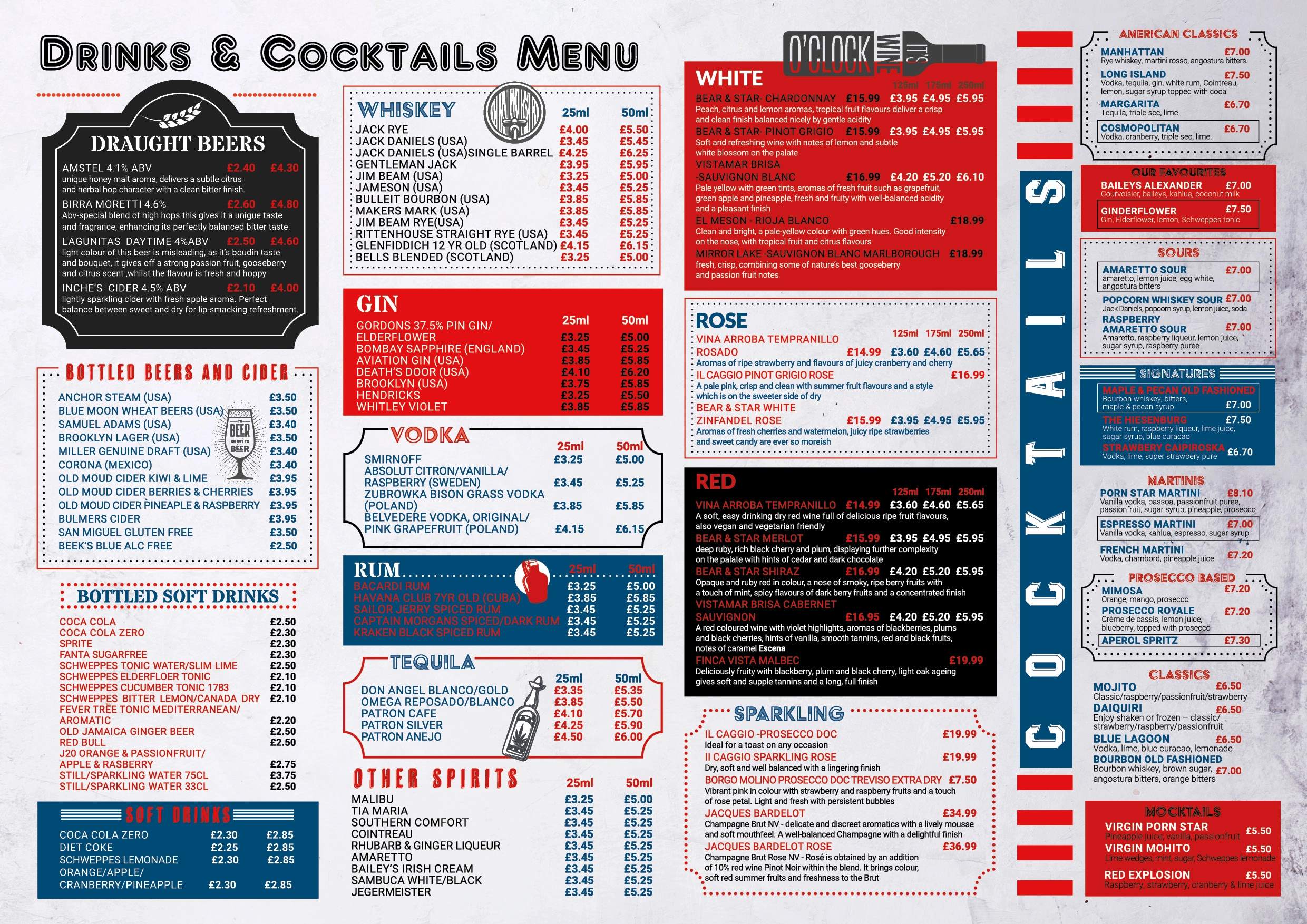 Rozkładane menu food and drinks Martys